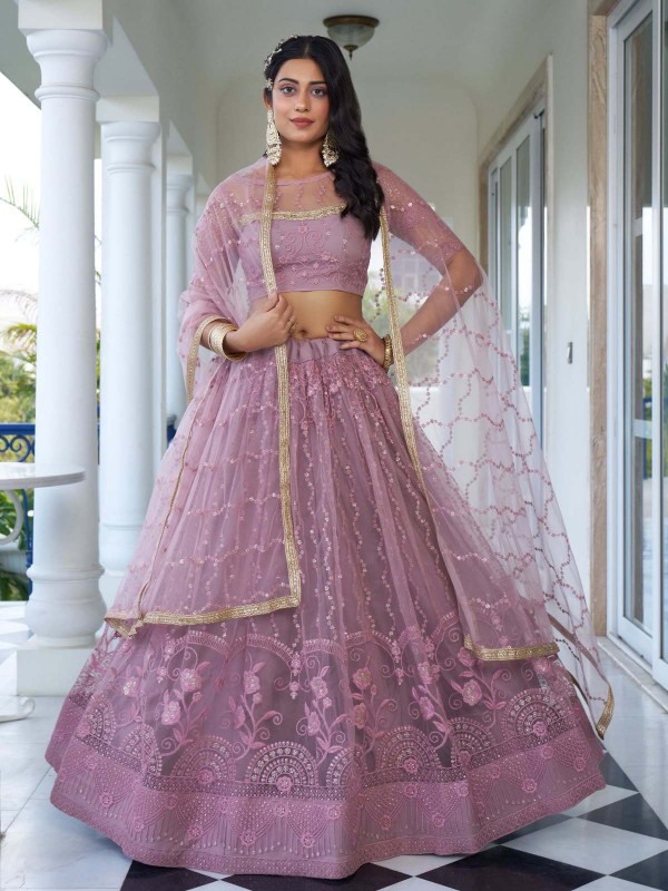 Dusty Pink Butterfly Net Lehenga Choli